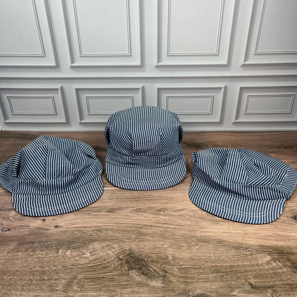 Oriental Trading Train Engineer Hat Kids Blue White Hickory Stripe Snapback 3pc